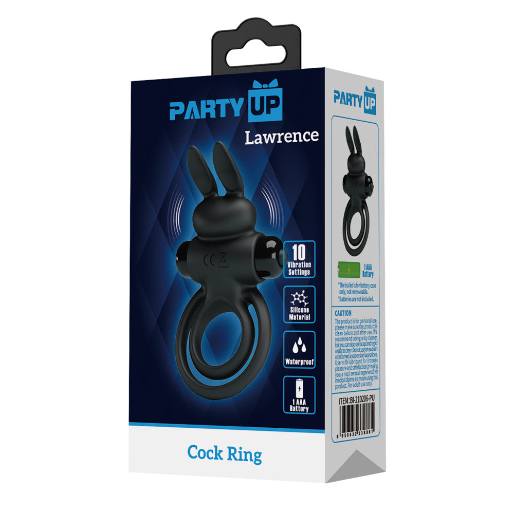 Party Up LAWRENCE Vibrating Cock Ring - Black Vibrating Cock & Balls Ring