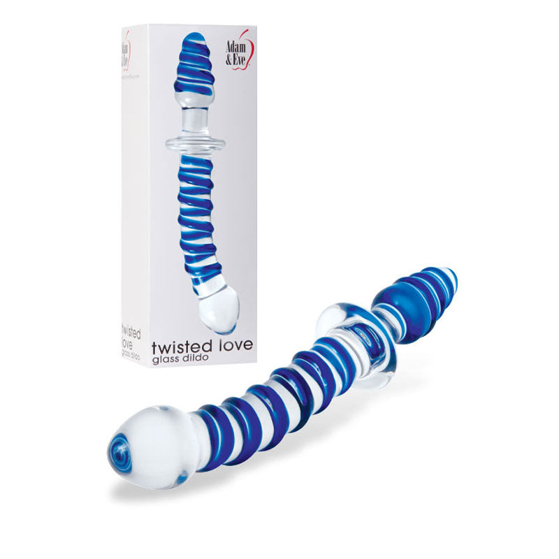Adam & Eve Twisted Love Glass Dildo - Clear/Blue 24 cm (9.5'') Double Ended Glass Dong