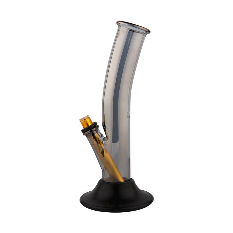 Glass water pipe with black base on a white background