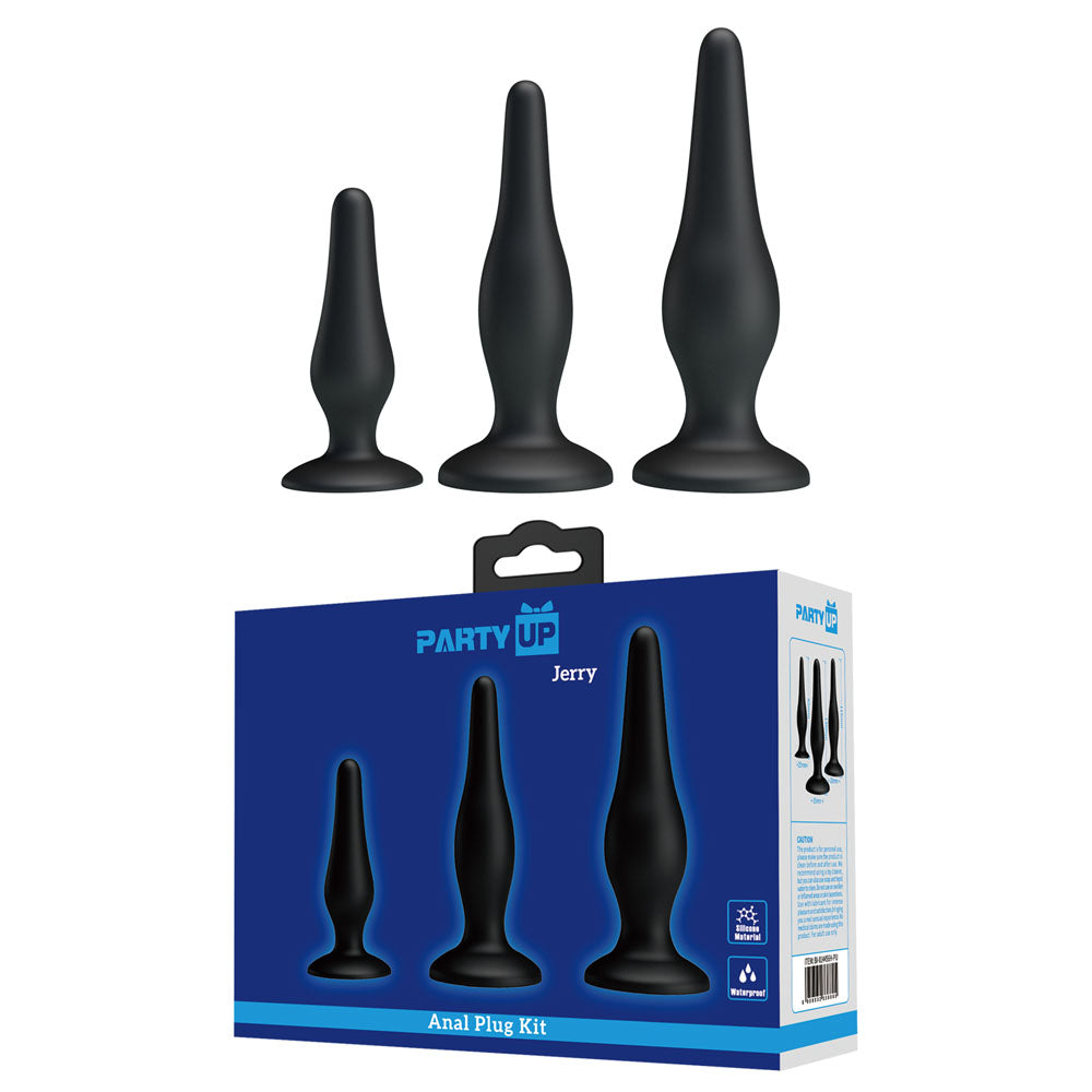 Party Up JERRY Butt Plug Set - Black Butt Plugs - Set of 3 Sizes