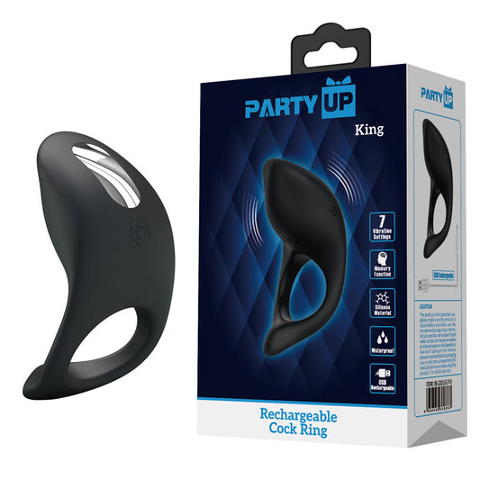 Party Up KING Rechargeable Cock Ring - Black USB Rechargeable Cock Ring