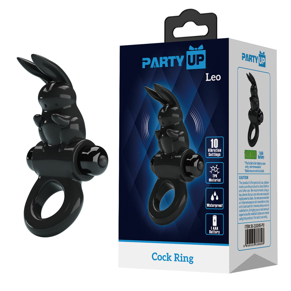 Party Up LEO Vibrating Cock Ring - Black Vibrating Cock Ring