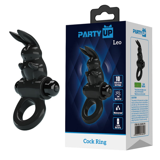 Party Up LEO Vibrating Cock Ring - Black Vibrating Cock Ring