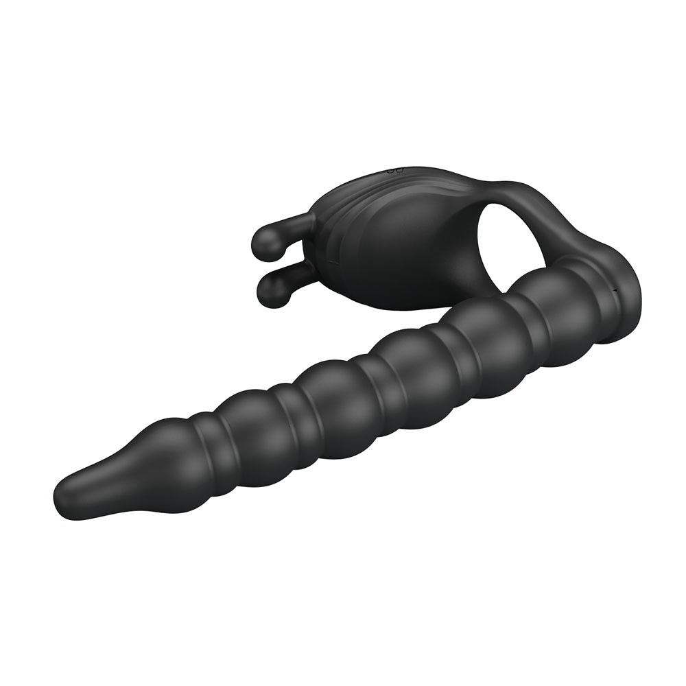 Party Up MARCUS Ring & Anal Plug - Black USB Rechargeable Vibrating Cock Ring with Double Penetrator