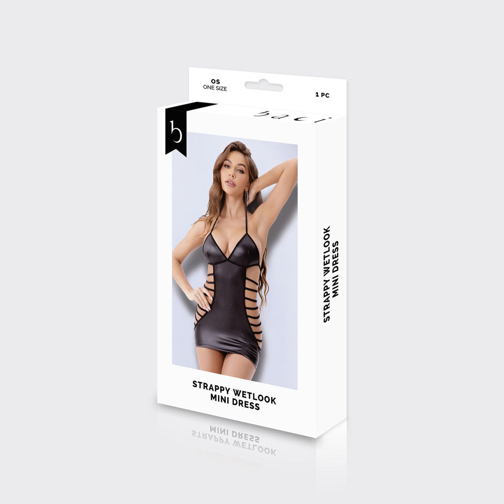 BACI WL Strappy Wetlook Mini Dress - Black - One Size