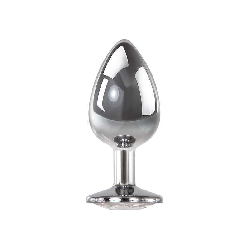 Adam & Eve Clear Gem Anal Plug - Large - Metallic 9.5 cm Large Butt Plug with Clear Gem Base