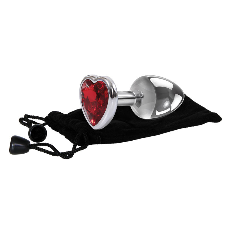 Adam & Eve Red Heart Gen Anal Plug - Small - Metallic 7.1 cm Butt Plug with Heart Gem Base