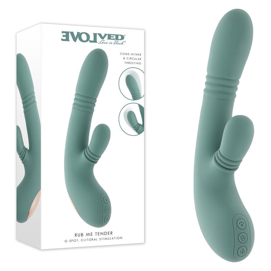 Evolved RUB ME TENDER - Green USB Rechargeable Gyrating & Thrusting Rabbit Vibrator