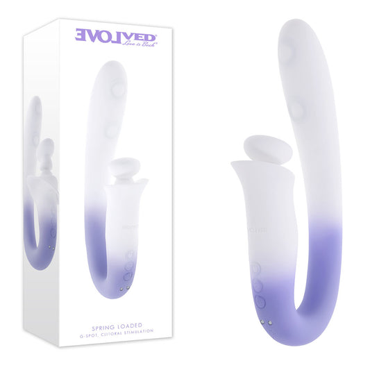 Evolved SPRING LOADED - White/Purple 23 cm USB Rechargeable Multi-Tapping Vibrator