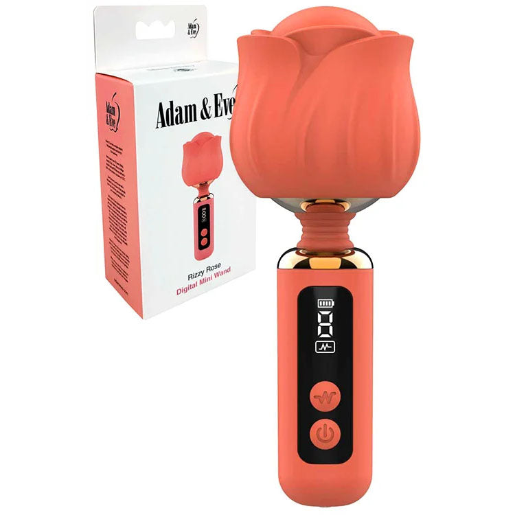 Adam & Eve RIZZY ROSE Mini Wand - Coral - Coral 12.7 cm USB Rechargeable Mini Massager Wand