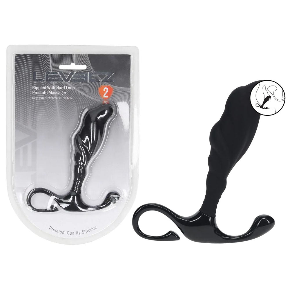 LEVELZ Rippled with Hard Loop Prostate Massager - Large - Black Large Prostate Massager