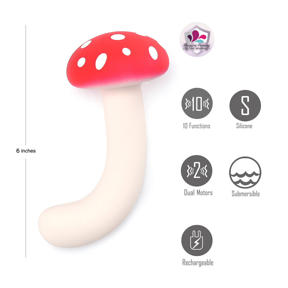 Maia ALICE - Red/White 15.2 cm USB Rechargeable Dual Vibrating Mushroom