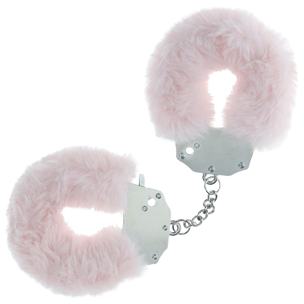 OUCH! Heavy-Duty Fluffy Cuffs - Powder Pink - Powder Pink Fluffy Restraints