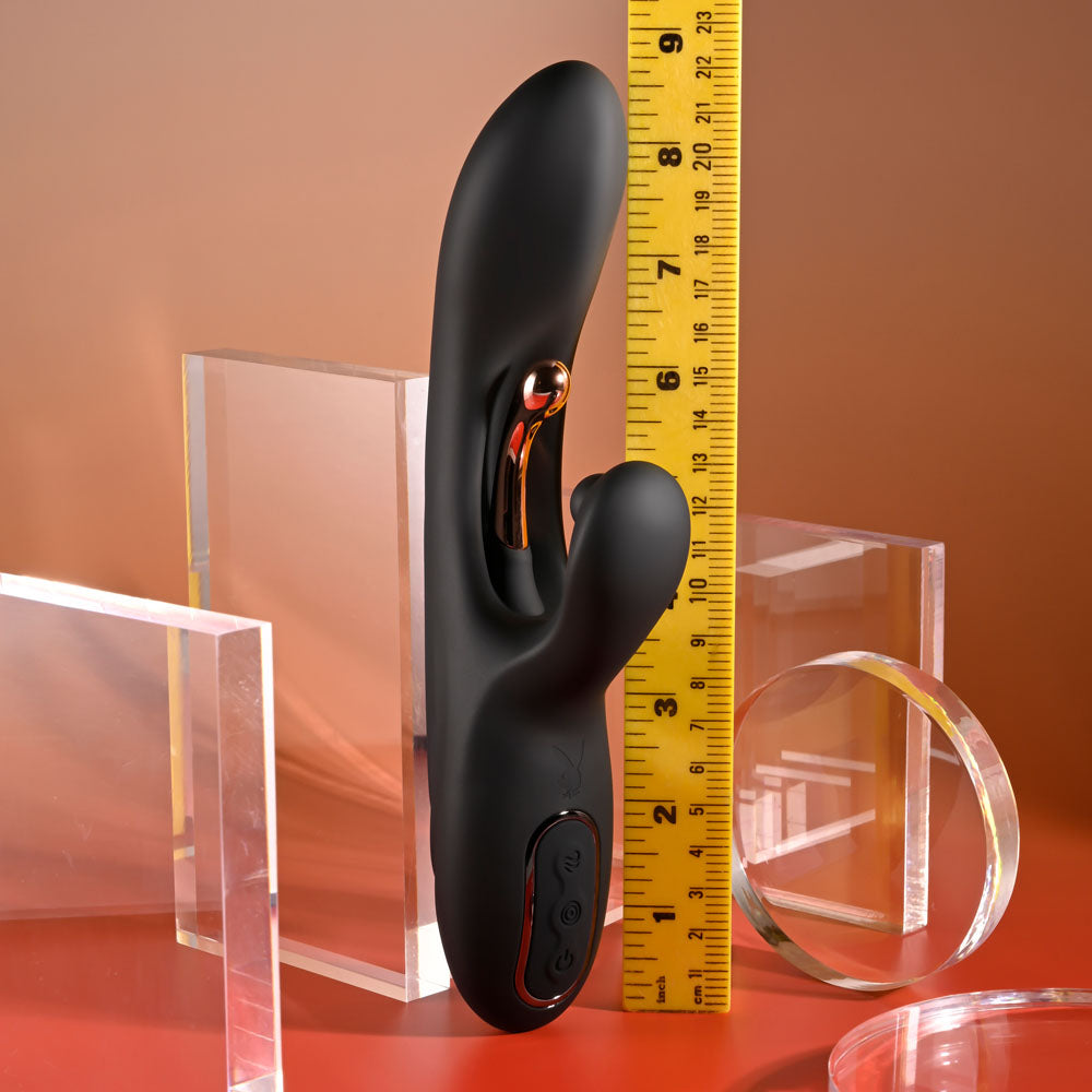 Playboy Pleasure AUREUS - Black 22.7 cm USB Rechargeable Rabbit Vibrator with Internal Flicker
