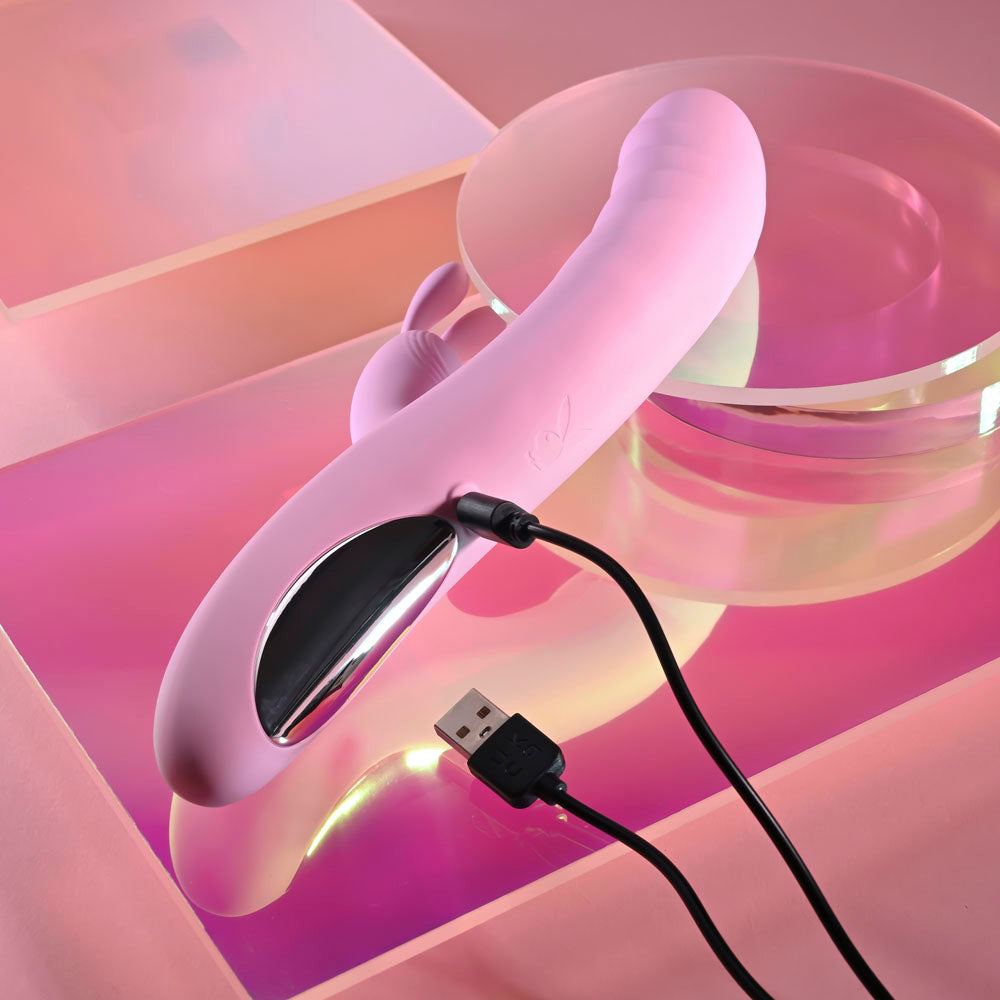 Playboy Pleasure RUB ME RIGHT - Pink 23.2 cm USB Rechargeable Thrusting Rabbit Vibrator