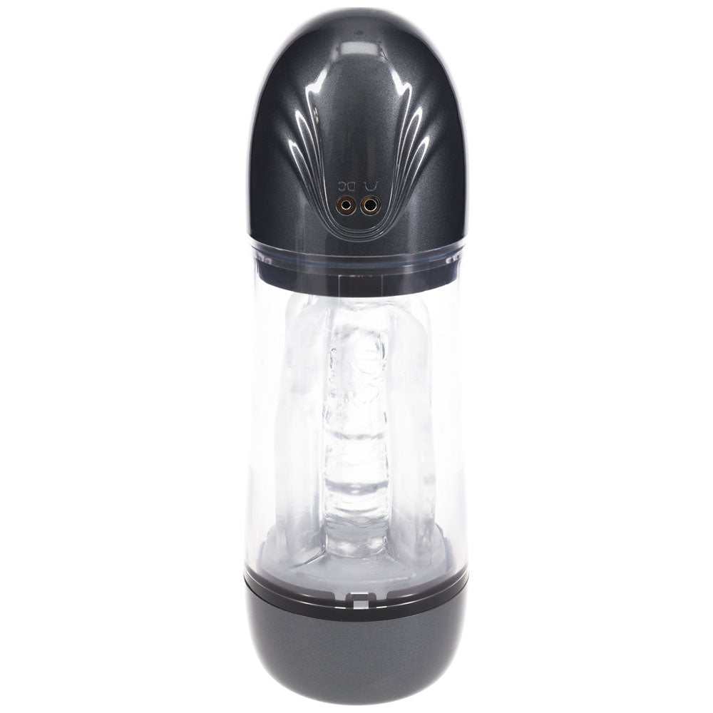 PUMPED SonicPull - Gunmetal - Gunmetal Grey/Clear USB Rechargeable Sucking And Vibrating Auto Masturbator