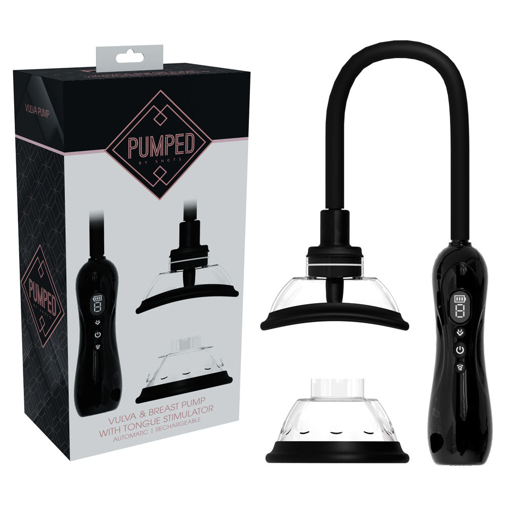 PUMPED Vulva & Breast Pump with Tongue Stimulator - Black - Black USB Rechargeable Ladies Pump Set