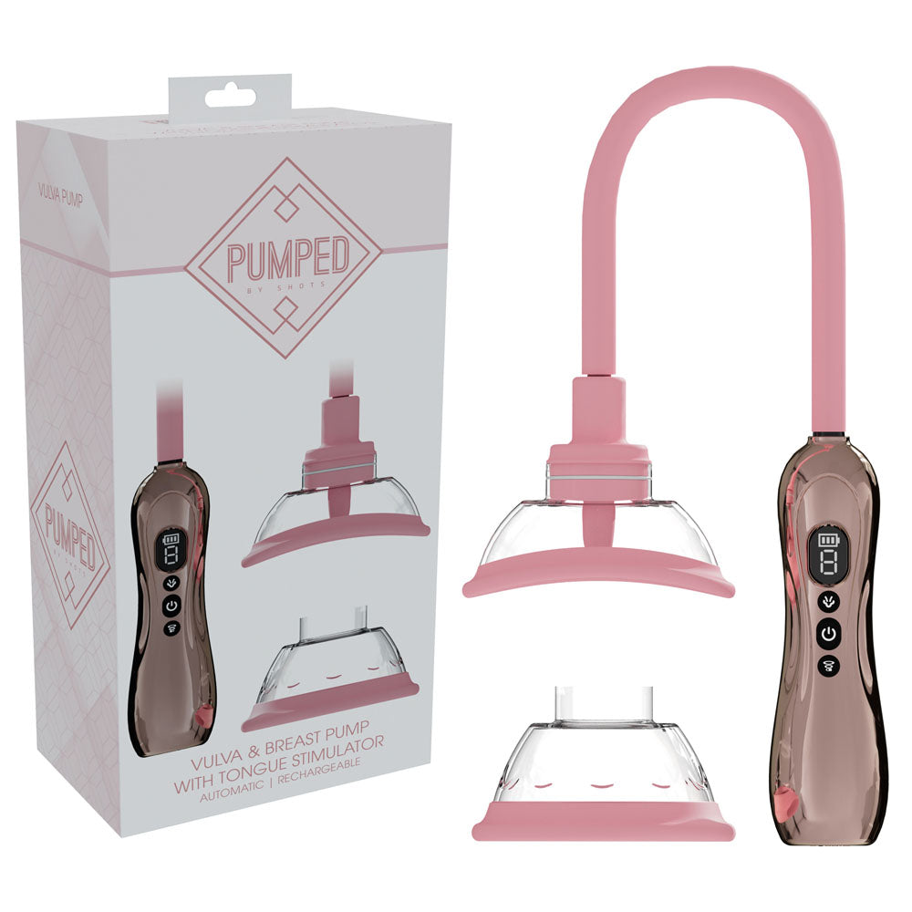 PUMPED Vulva & Breast Pump with Tongue Stimulator - Rose Gold - Rose Gold USB Rechargeable Ladies Pump Set