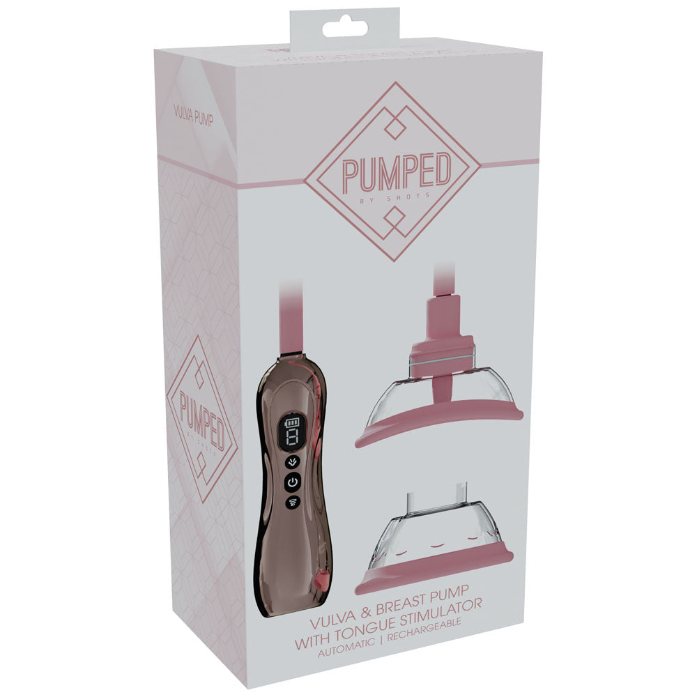 PUMPED Vulva & Breast Pump with Tongue Stimulator - Rose Gold - Rose Gold USB Rechargeable Ladies Pump Set