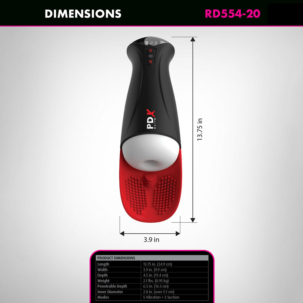 PDX Elite Fap-O-Matic Pro XL - White/Red - White USB Rechargeable Auto Stroker