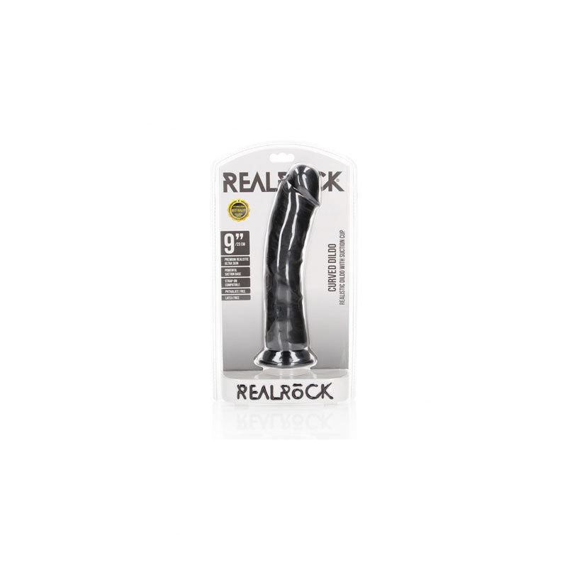 REALROCK Realistic Regular Curved Dildo with Suction Cup - 23 cm - Black 23 cm (9'') Dong