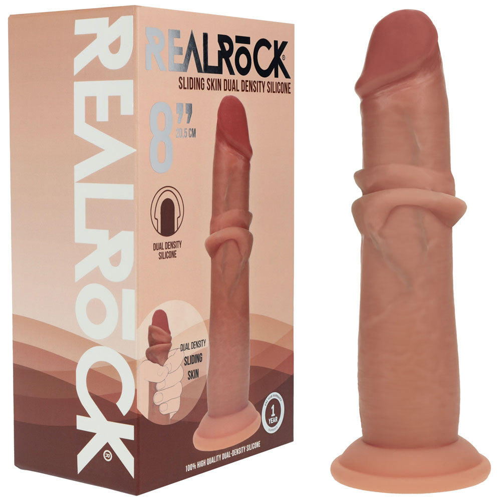 REALROCK Dual Density 8'' Sliding Skin Silicone Dildo - Tan - Tan 20.5 cm Sliding Skin Dildo