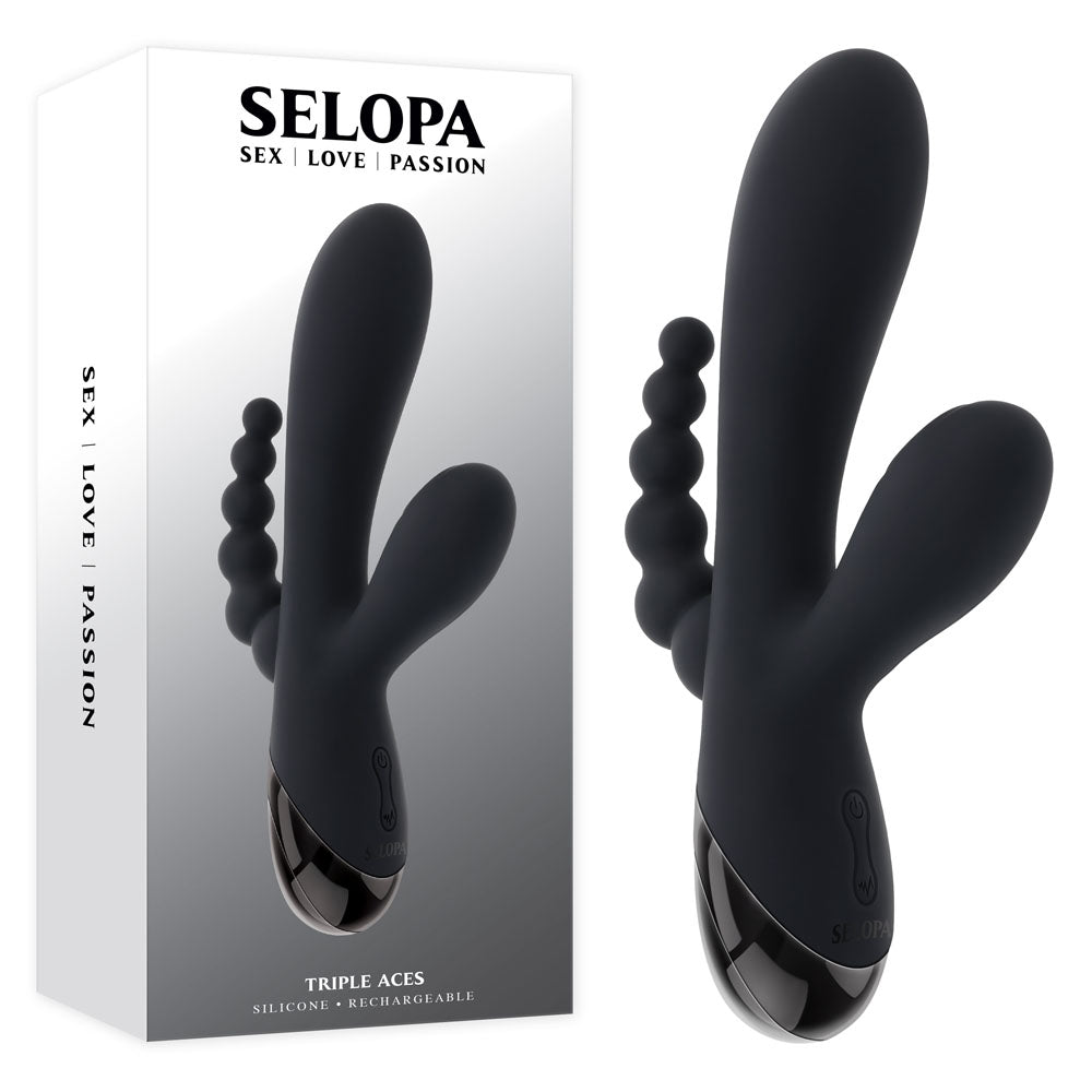 Selopa TRIPLE ACES - Black 19.7 cm USB Rechargeable Triple Stimulator Vibrator