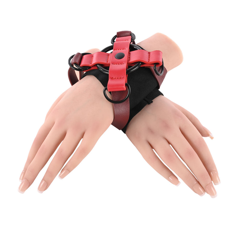 S&M Exs & Ohs Cross Cuffs - Red/Black Restraints