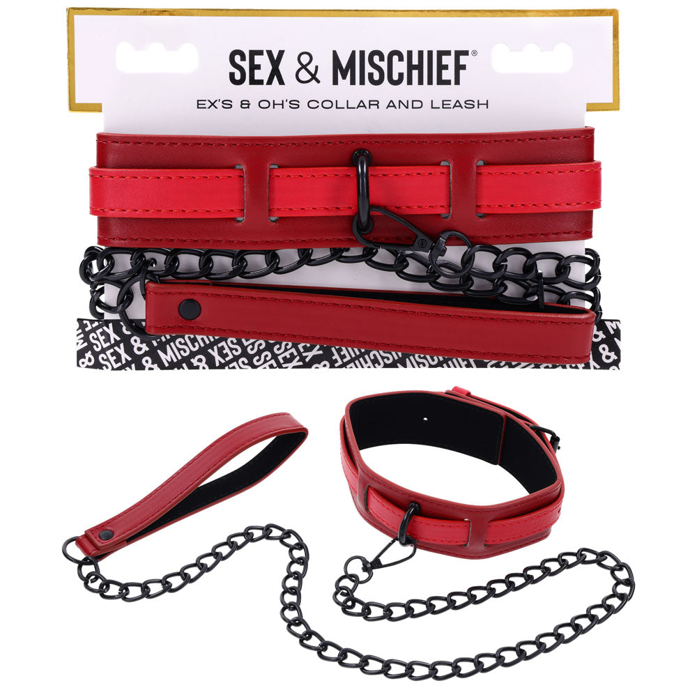 S&M Exs & Ohs Collar and Leash - Red Neck Restraint