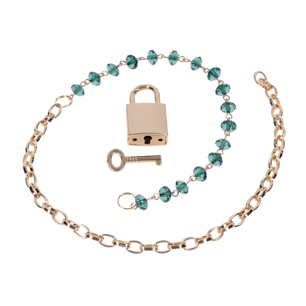 Sex & Mischief Indica Crystal Day Collar - Gold/Emerald Lockable Collar