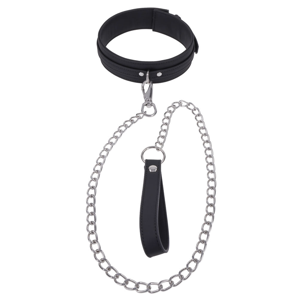 SPORTSHEETS Signature Midnight Muse Collar & Leash - Black Adjustable Restraint