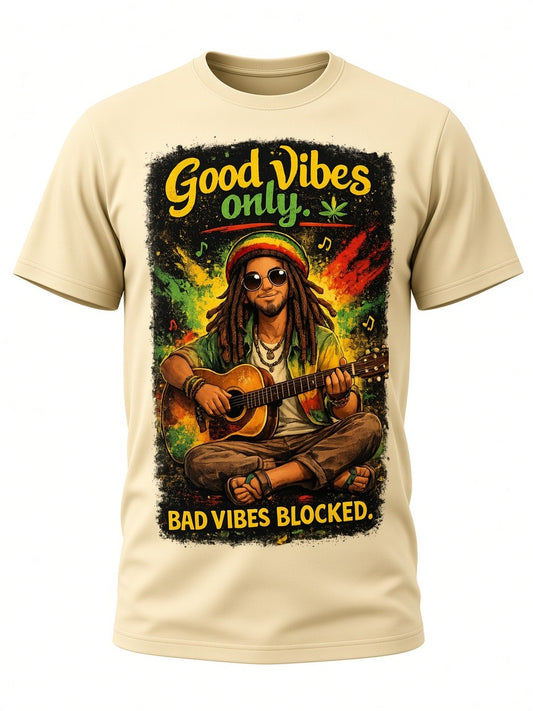 Good Vibes Only Reggae T-Shirt – Bad Vibes Blocked Design